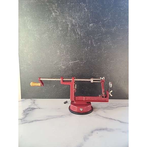 Apple Potato Peeler Corer By Peel Away Durable Metal Heavy Duty Red W Chrome - Picture 1 of 10